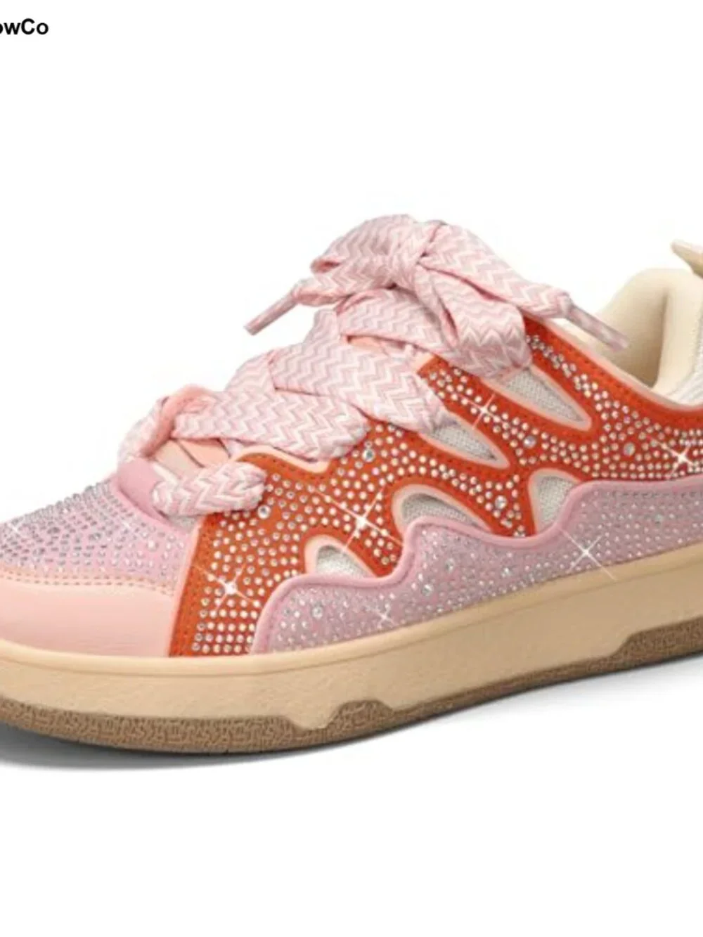 Women's Rhinestone Faux Leather & Suede Slip-Resistant Athletic Walking Sneakers
